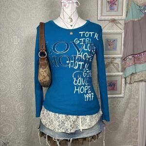 y2k thermal 2000s graphic fitted long sleeve